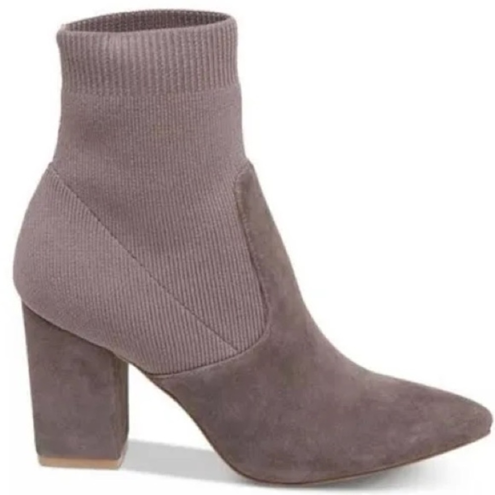 Steve Madden Suede Remy Sock Ankle Boot Heeled Taupe Grey Size 8